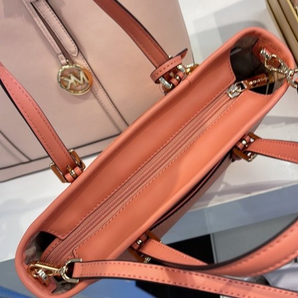 Michael Kors Jet Set Travel XS Embossed Pebbled Leather Tote Bag Sherbert - Picture 8 of 16